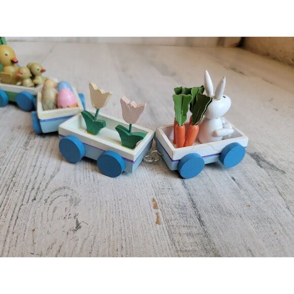 Vintage mini wooden bunny Easter train chick set unique decor - Picture 10 of 11